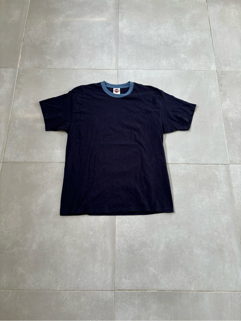 Harley Davidson Classic Navy Ringer T-Shirt with Light Blue Collar